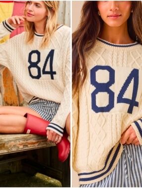 Coastal Chic “84” Knit Sweater 🤍 Cream Navy Preppy Cottagecore Vibes